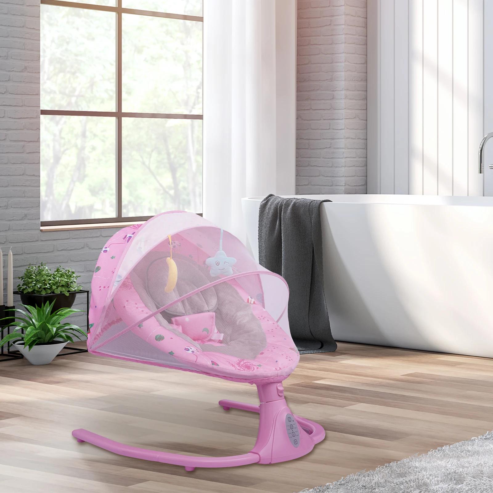 Balançoire réglable pour bébé – Télécommande, 4 vitesses de balançoire, coussin confortable pour nou