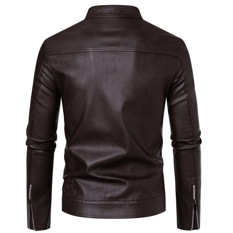 Blouson en cuir PU ajusté pour homme à col montant, style motard, tendance printemps-automne