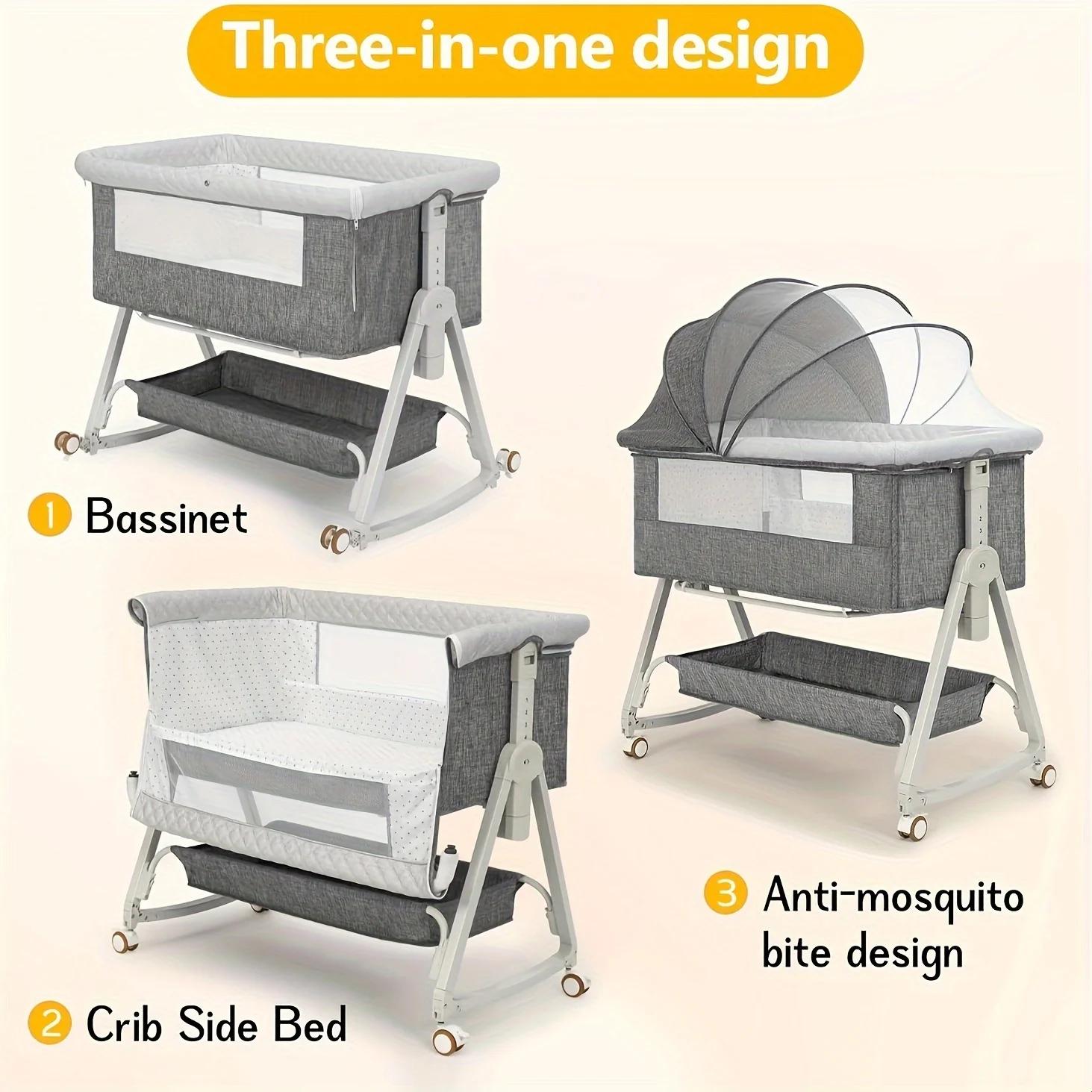 Couffin bébé, couffin de chevet pour bébé, couffin de chevet 3 en 1 avec roulettes
