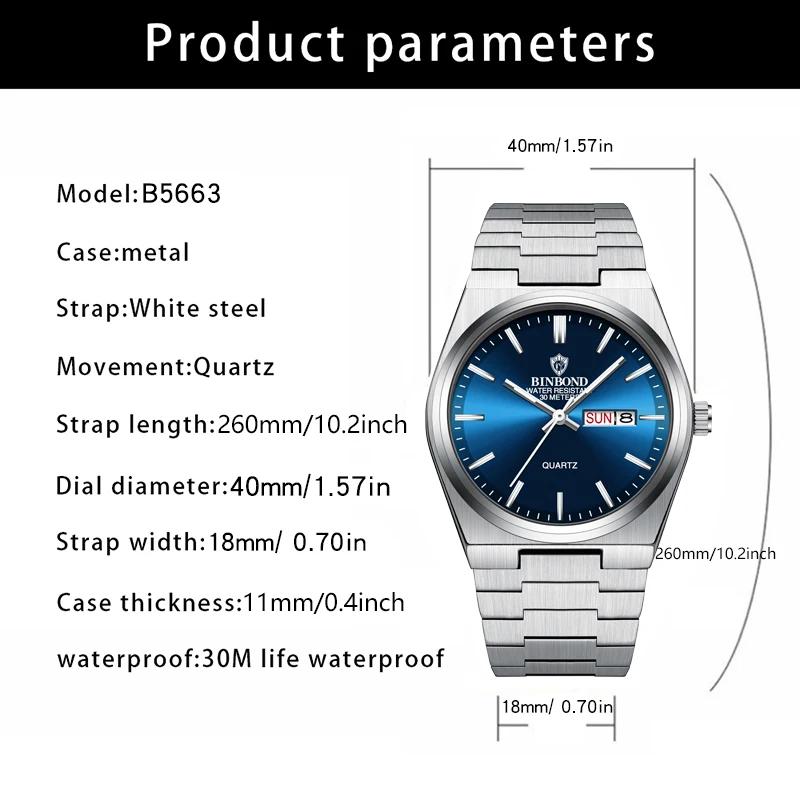 BINBOND luxe mode homme horloge haut affaires étanche lumineux Date semaine hommes montres Quartz ac