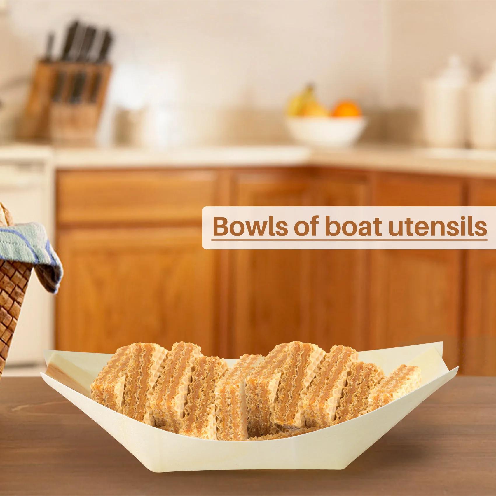 Bols à aliments en bois bionickel able, "bateau", 11 cm x 6.5 cm, 50 pièces