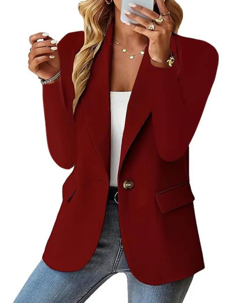Veste décontractée sans chapeau à manches longues pour femmes, manteau imbibé de boutons solides, re