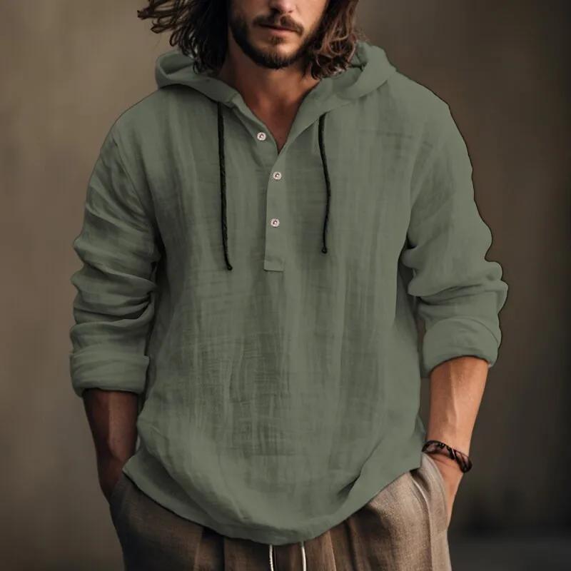 2025 nouveaux hommes blouse décontractée coton lin chemise hauts amples à manches longues t-shirt pr
