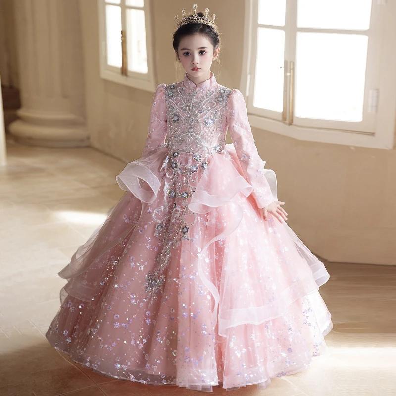 Robe de princesse rose élégante pour filles, idéale pour anniversaire, spectacle, concours, demoisel