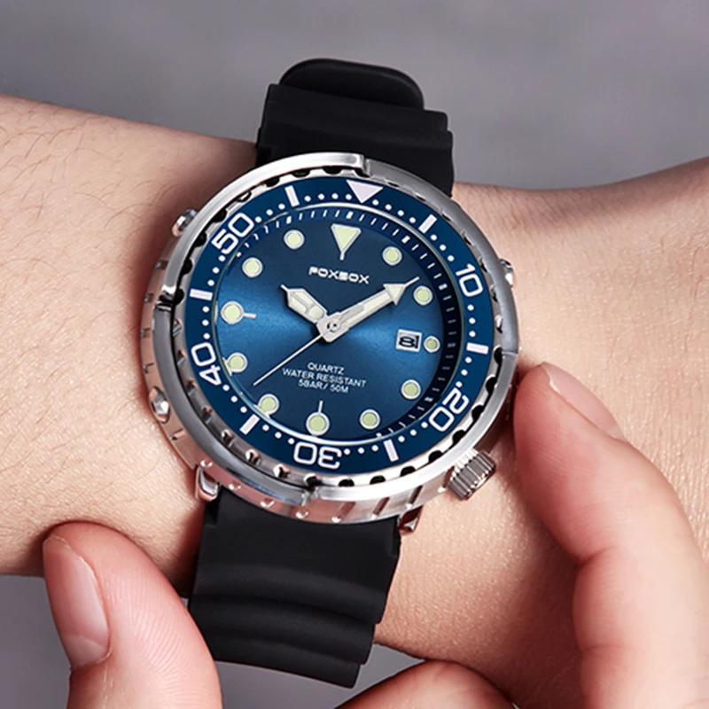 FOXBOX-Montre de plongée étanche pour homme, montre-bracelet à quartz, montres de sport, date, horlo