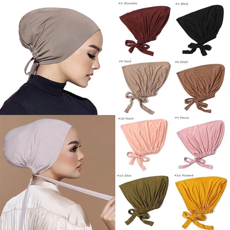 Nouveau doux Modal musulman Turban chapeau intérieur Hijab casquettes islamique sous-écharpe Bonnet 