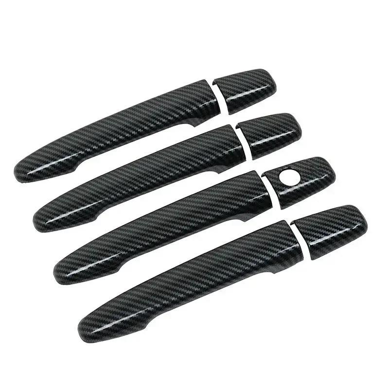 Pour Mitsubishi Lancer ASX 2008-2020 noir brillant en Fiber de carbone Chrome poignée de porte de vo