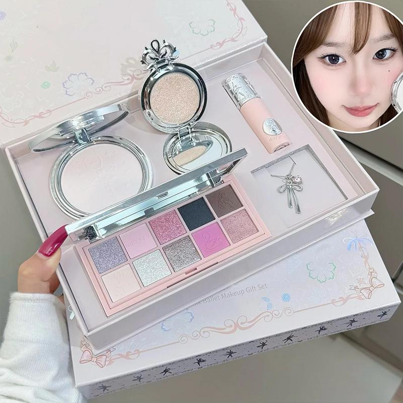 Coffret de maquillage NICEKEY comprenant 1 rouge à lèvres, 1 poudre pressée, 1 poudre illuminatrice,