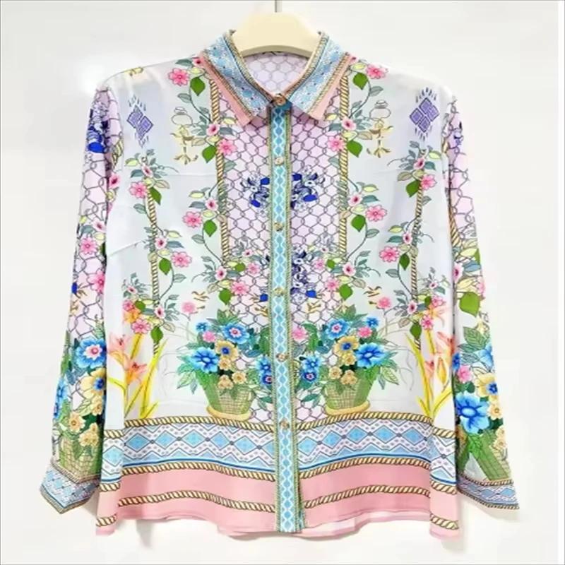 Chemise vintage imprimée de luxe 2026, manches longues, unisexe, haut décontracté, tendance, élégant