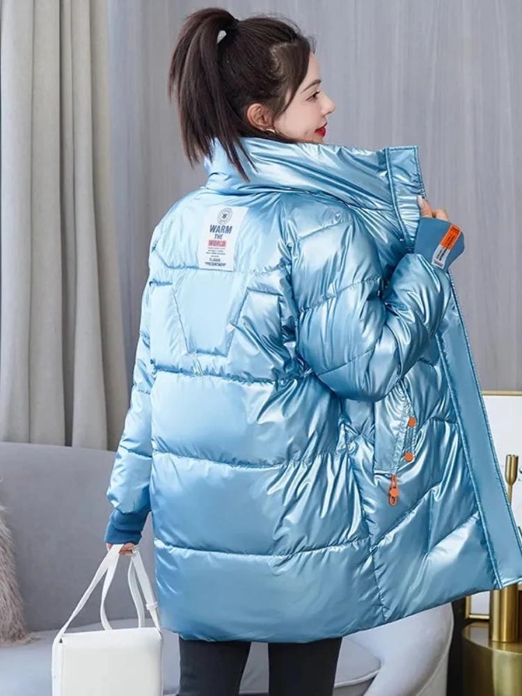 Parka courte brillante en coton rembourré pour femme, manteau décontracté, veste optique chaude, par