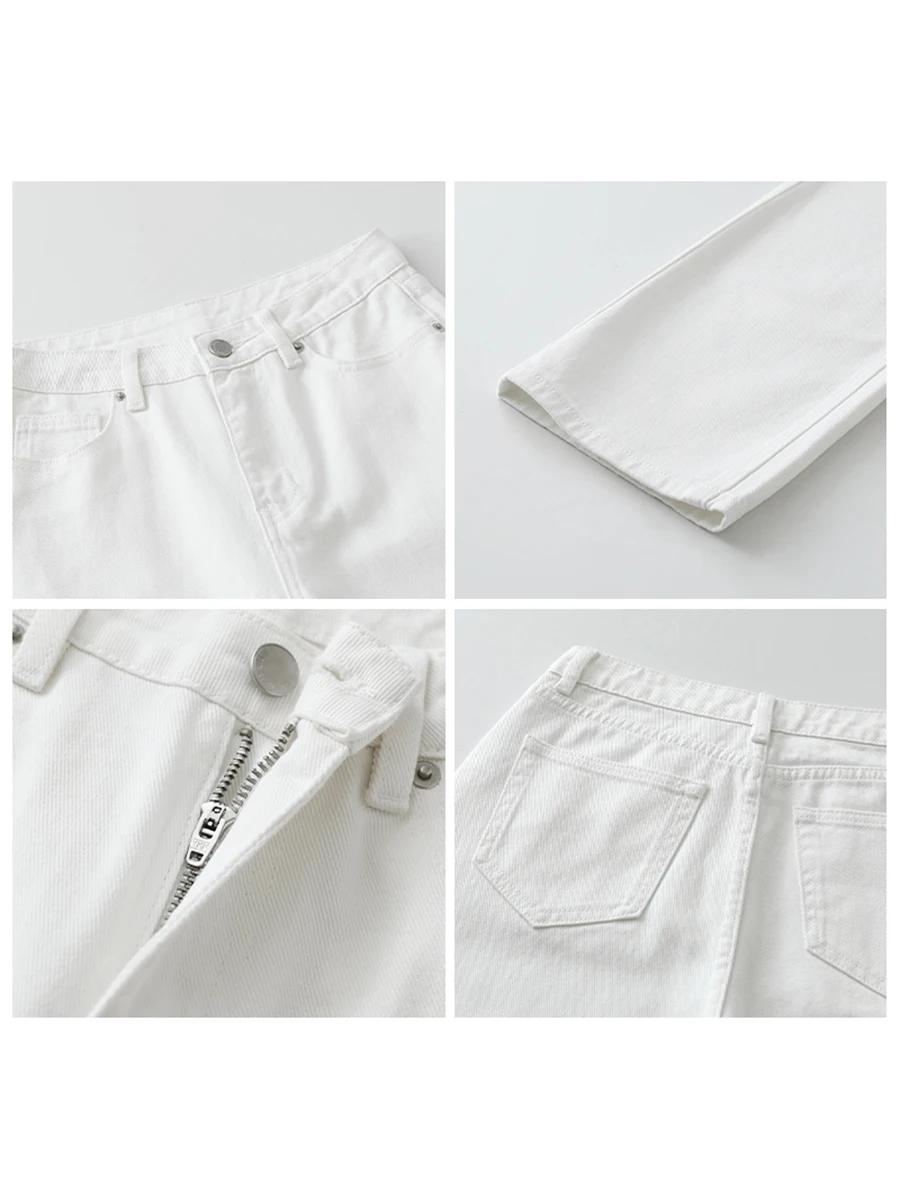 CHIC VEN femmes pantalon blanc mince taille haute coton jambe droite décontracté jambe mince jean fi