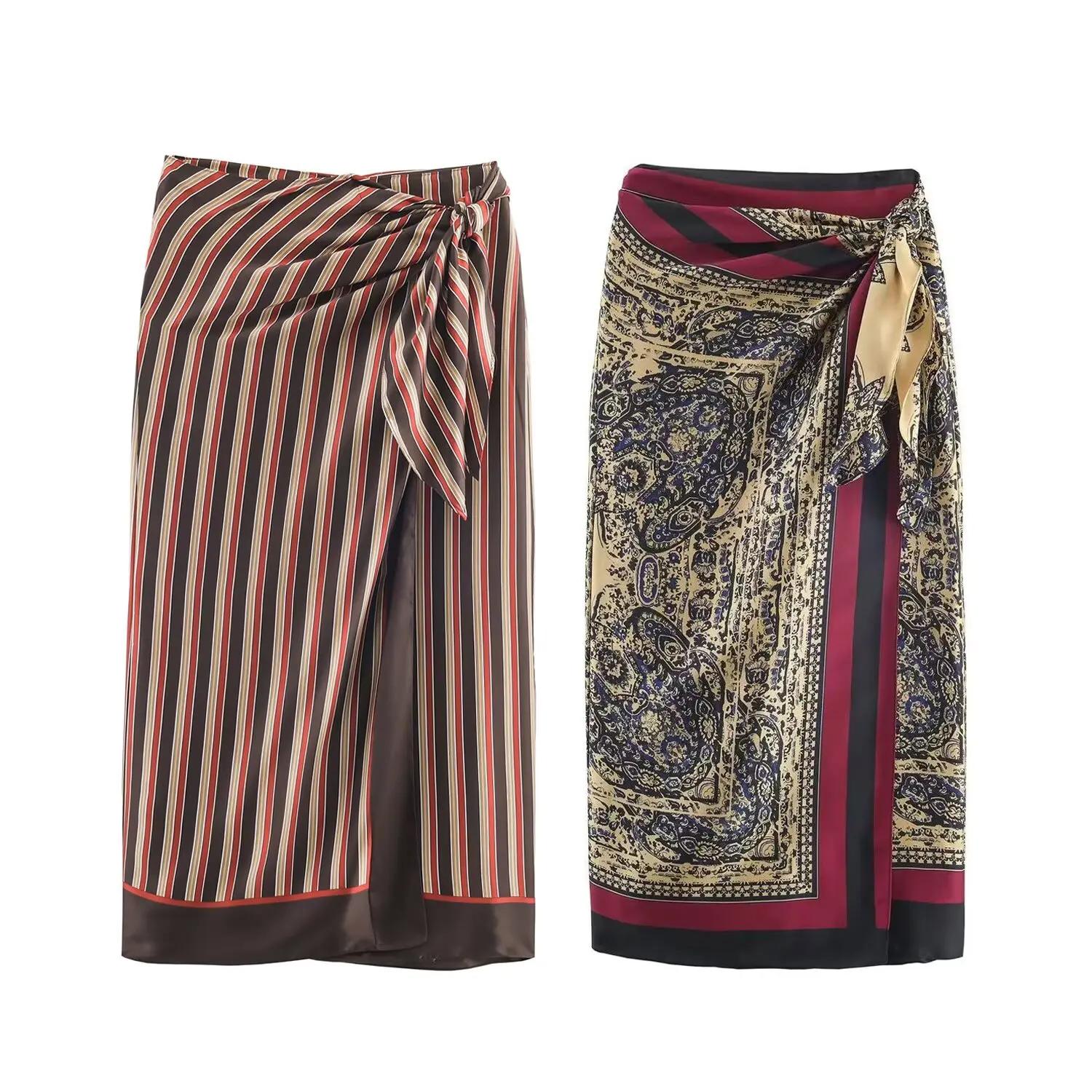 Demi-jupe imprimée Paisley rétro pour femmes, enveloppée dans une écharpe à bretelles avec taille ha