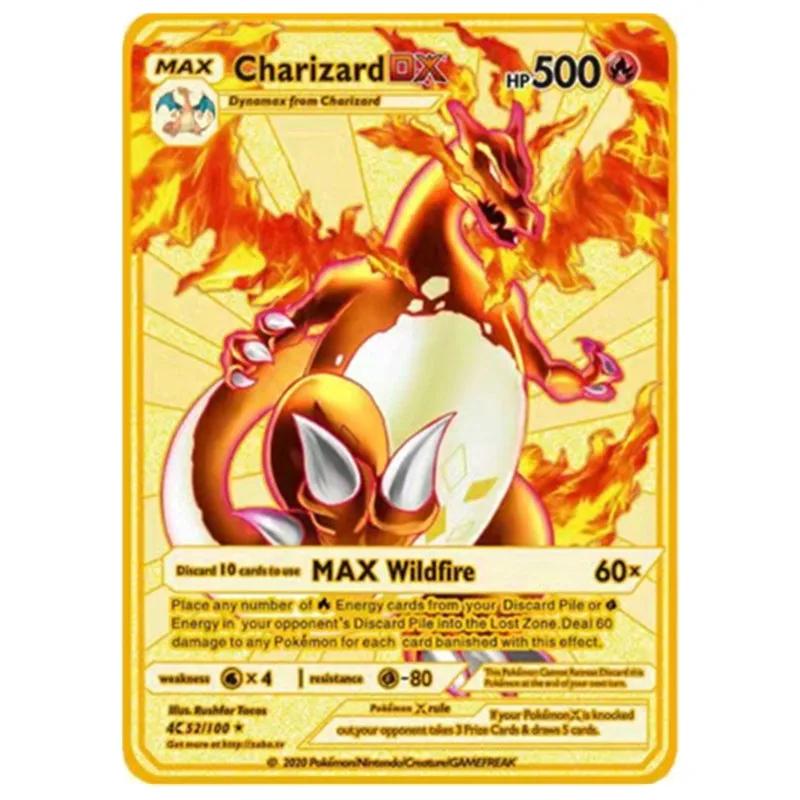 Collection de cartes de jeu Pokémon en métal, figurines d'anime, Charizard, Pikachu, Blastoise, Mewt