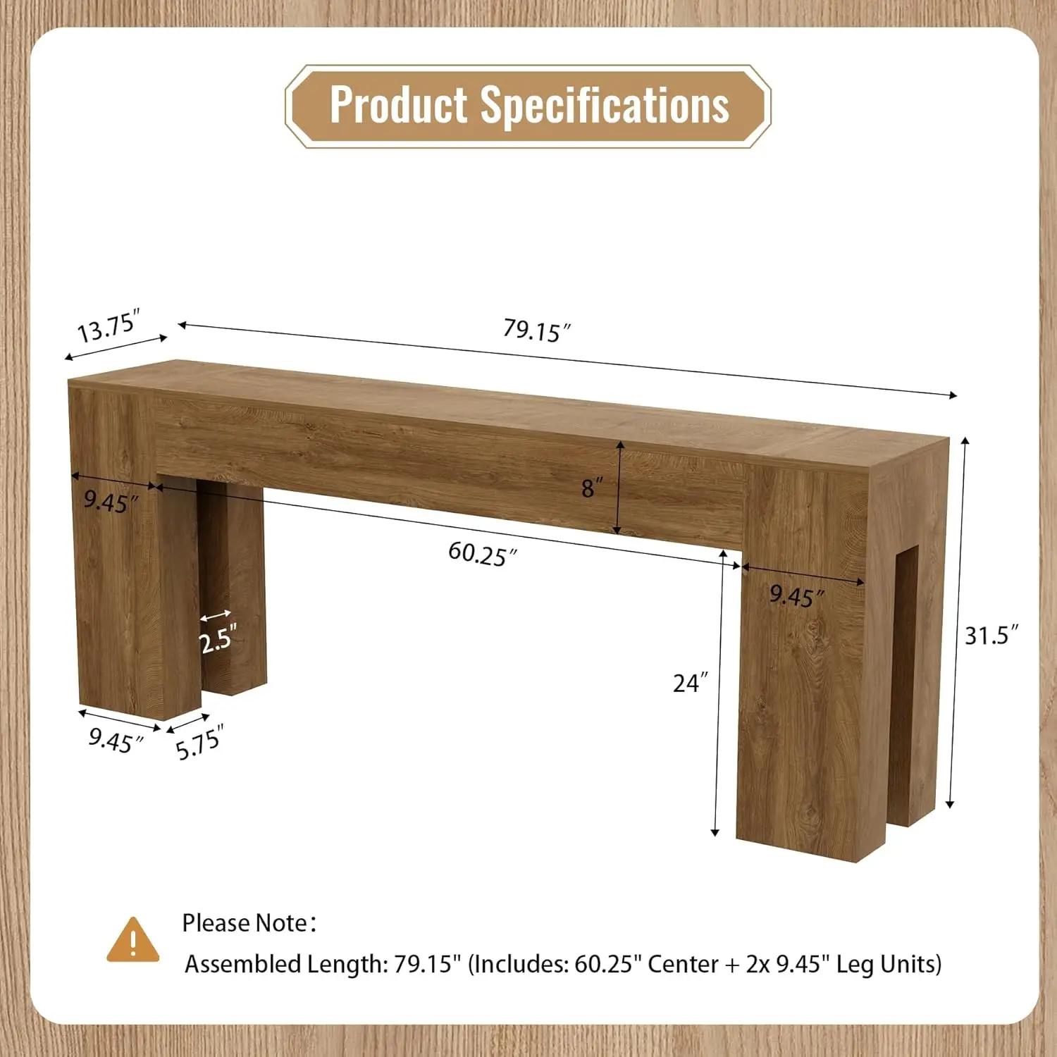 Console de canapé extra longue pour entrée et salon, table rectangulaire en bois de ferme de 79 pouc