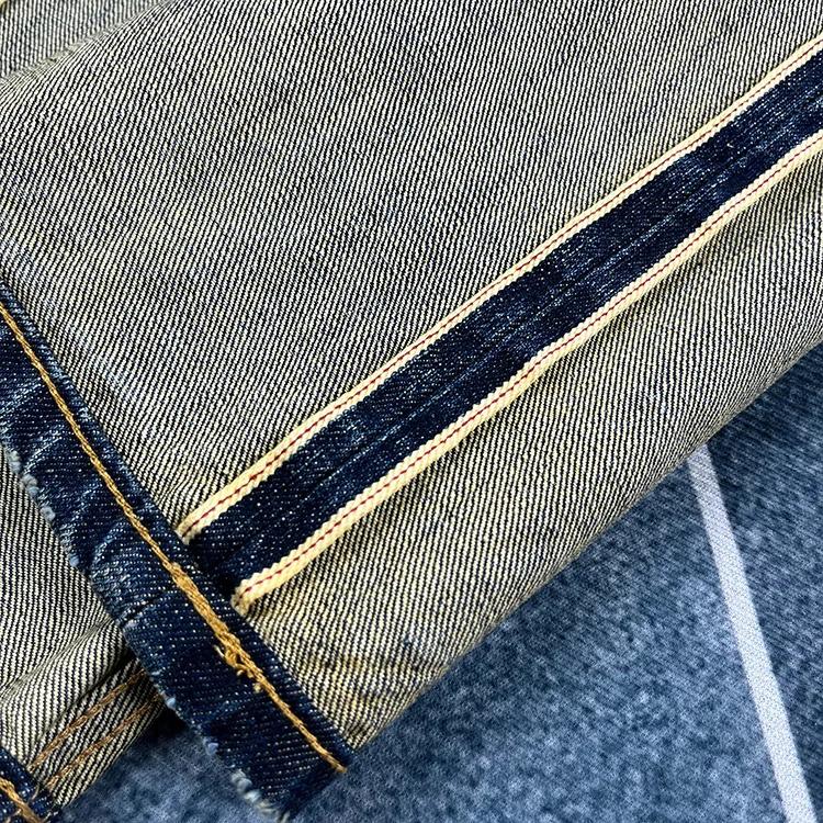 Jean en denim lisière rouge lourd pour hommes, Raped Washed, DistMurcia, pantalon bleu droit, améric