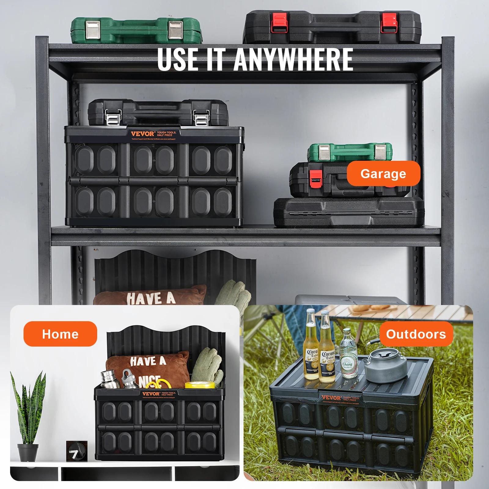 SucceBuy Lot de 3 bacs de rangement pliables 45L/65L, caisses de garage utilitaires empilables plian