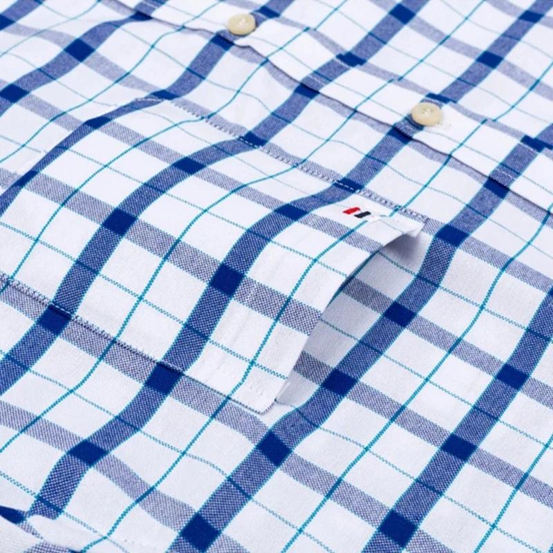Chemises Oxford d'été 100% coton pour hommes, manches courtes, à carreaux, coupe régulière, douce, r