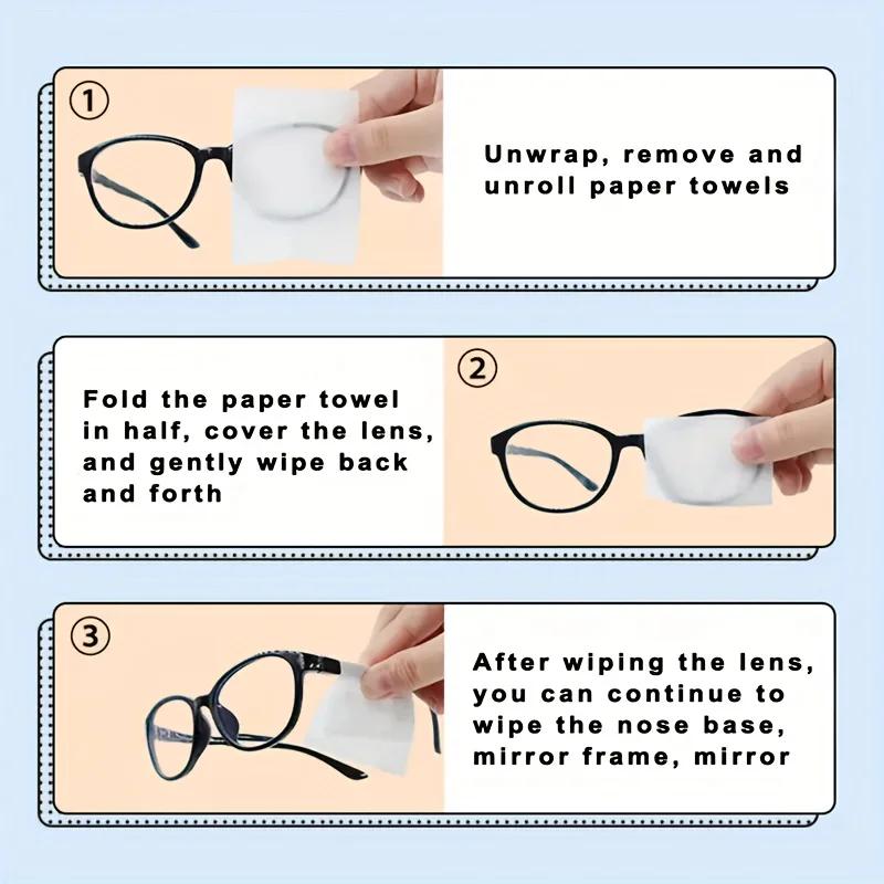 100 lingettes nettoyantes jetables pour lunettes - emballées individuellement, adaptées aux lunettes
