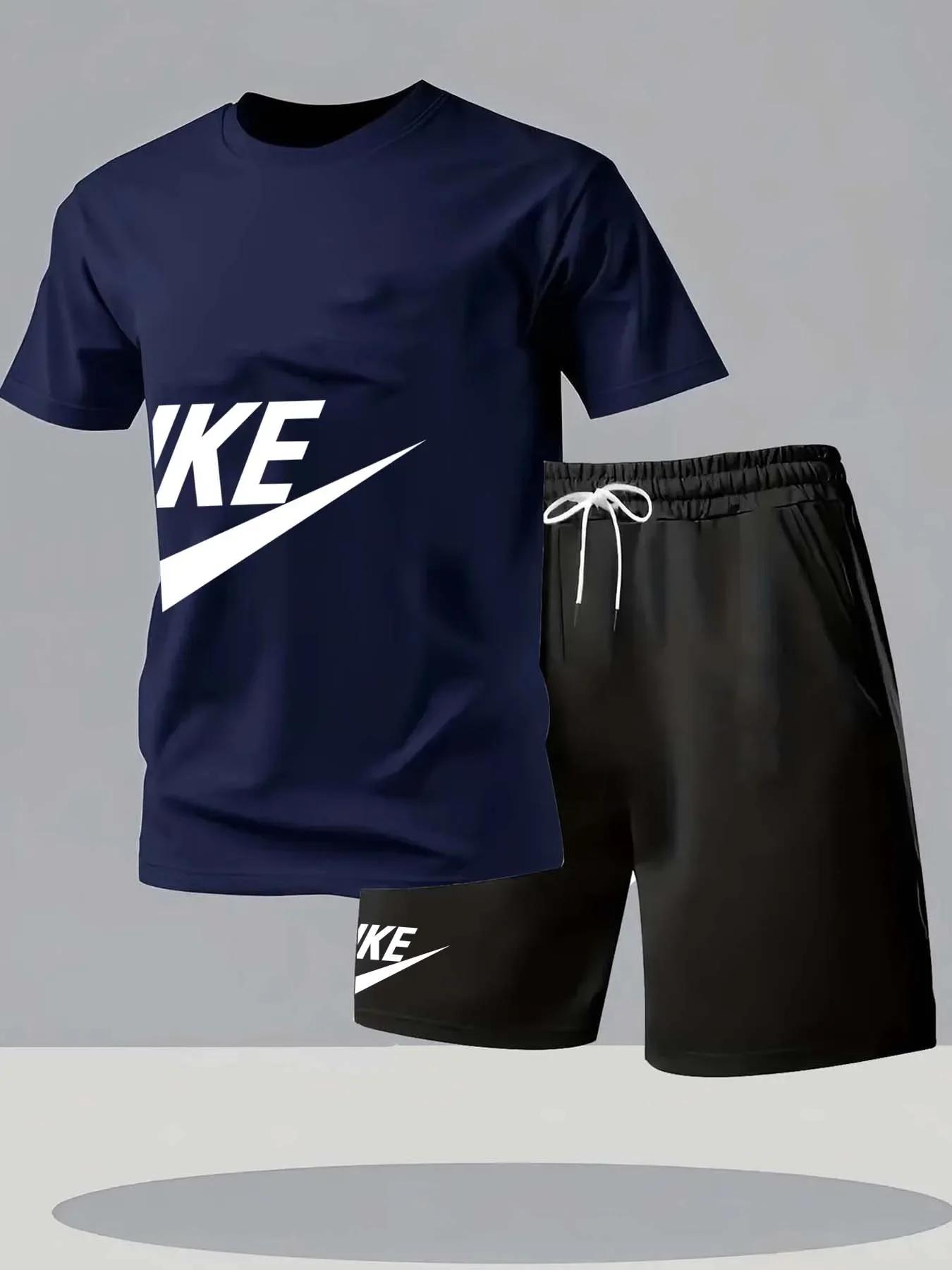 Ensemble de sport d'été pour homme, t-shirt à manches courtes et short à col rond, 2 pièces