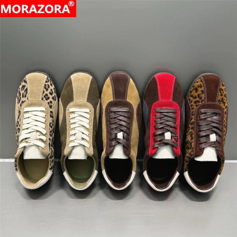 MORAZORA 5 couleurs vache daim cuir femmes baskets à lacets léopard couleur mixte baskets plates pri