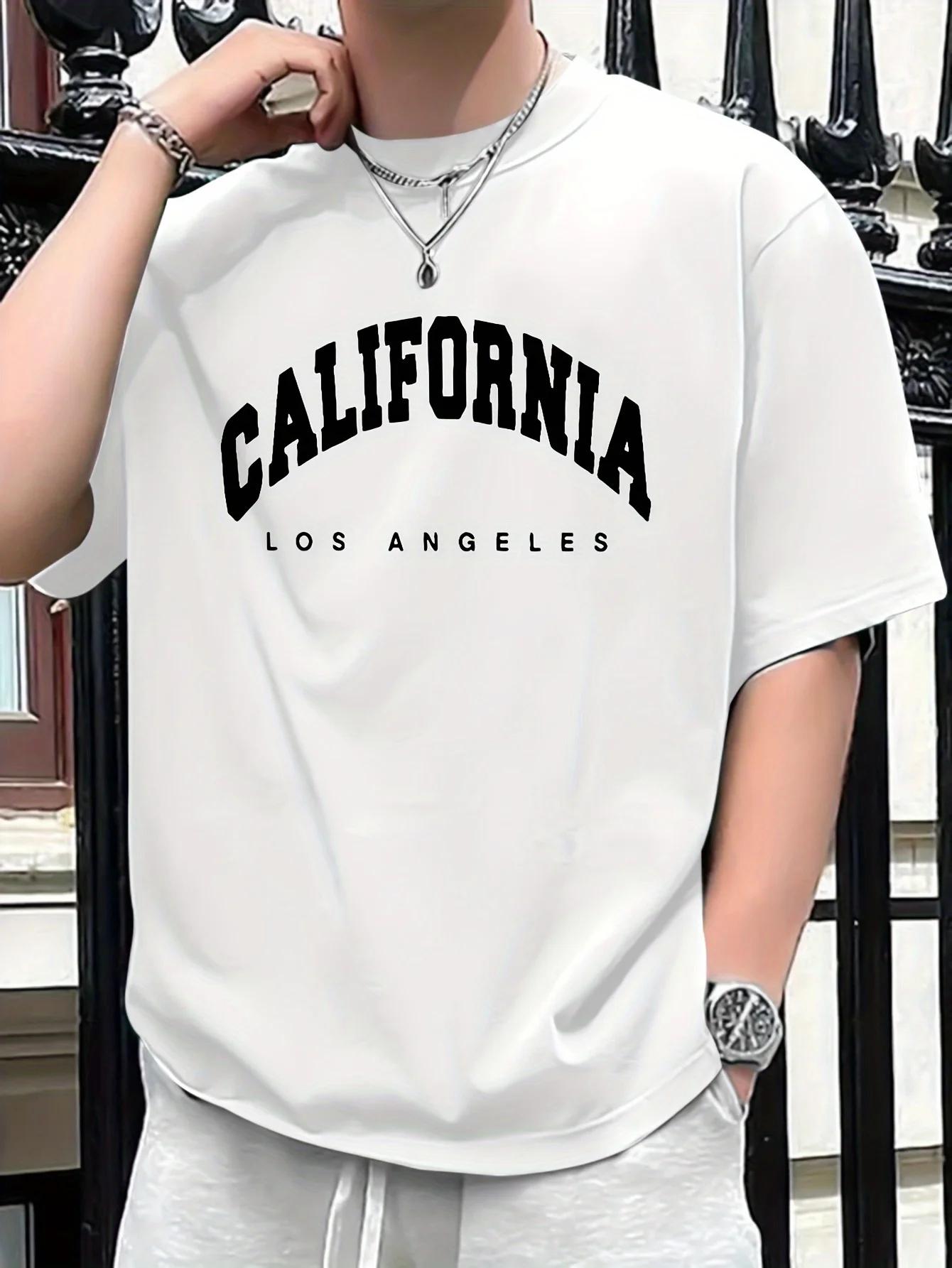 Été hommes 100% pur coton décontracté coupe ample plus californie imprimé sport confortable col rond