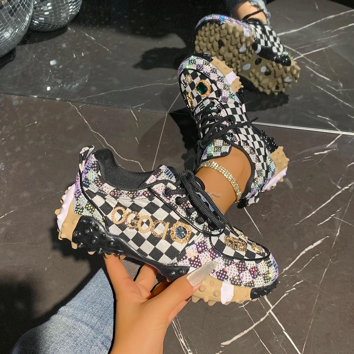 Femmes baskets chaussures de loisir à la mode strass luxe diamant chaussures femmes respirant Design