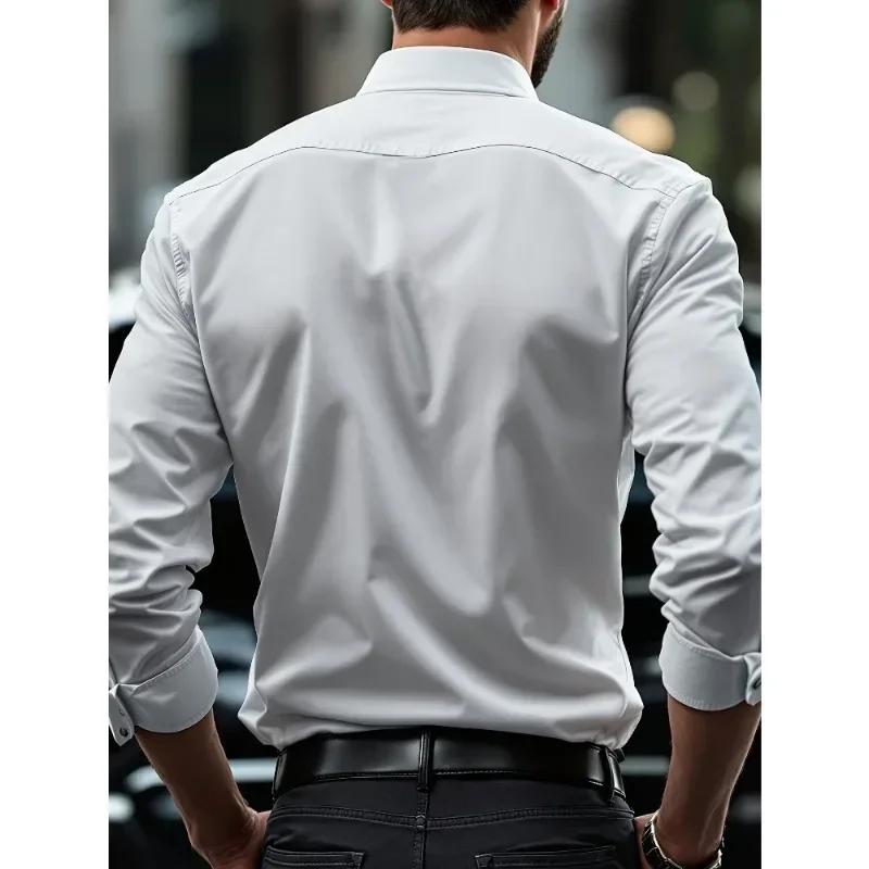 2025 chemise pour hommes flambant neuf couleur unie à manches longues intelligent décontracté quatre