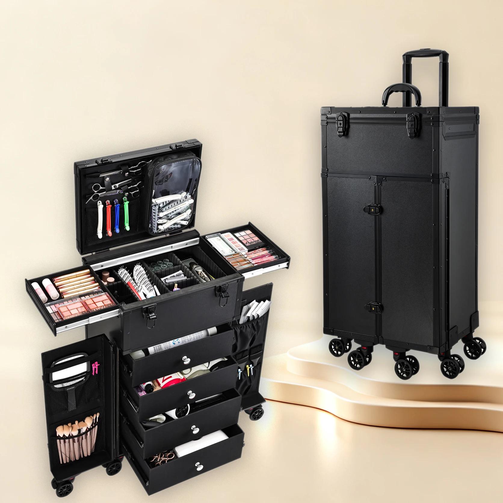 Trousse de maquillage professionnelle à roulettes, 4 tiroirs, étui de Train cosmétique pour coiffeur