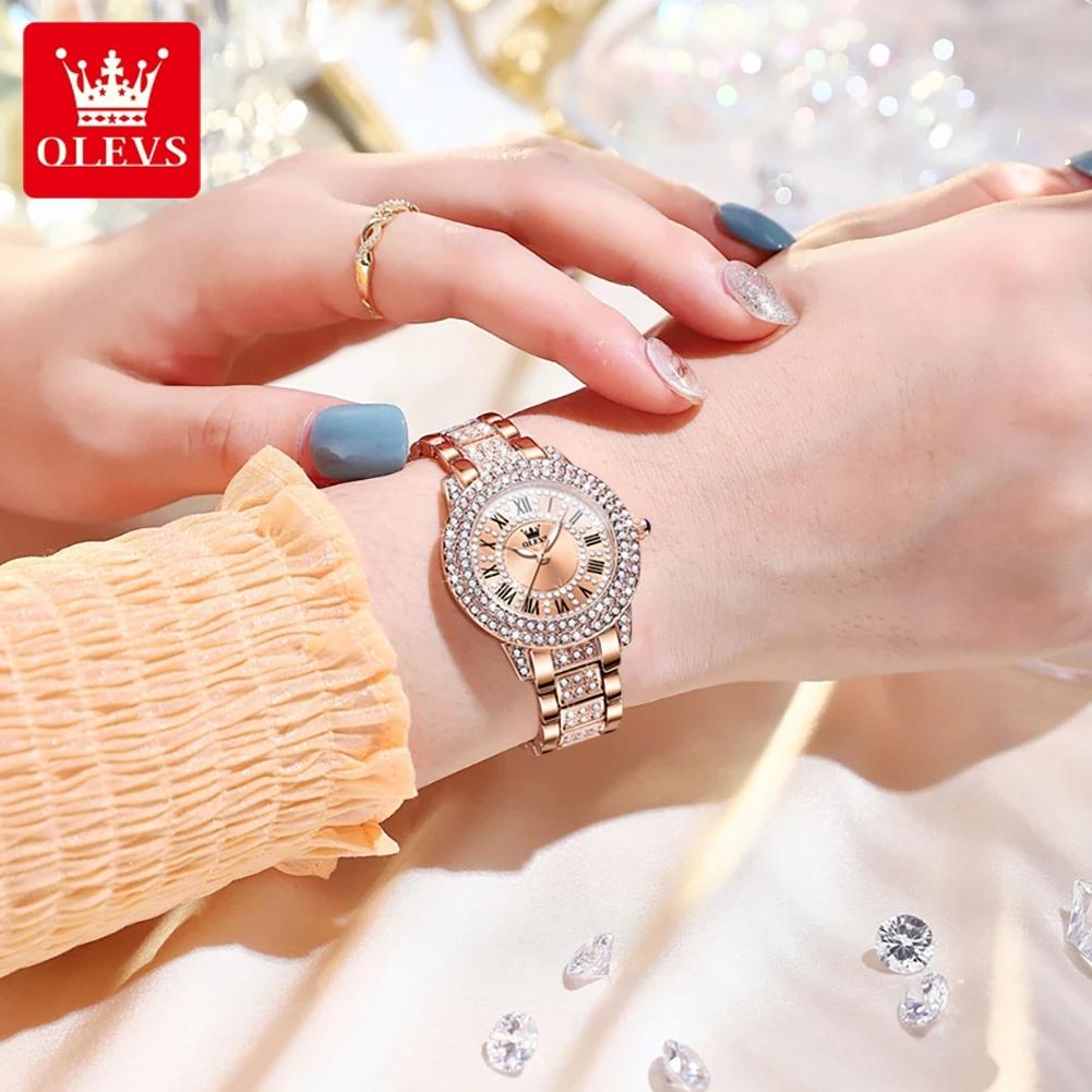 OLEVS – montre-bracelet à Quartz pour femmes, mode originale, cadran romain, diamant éblouissant, ét