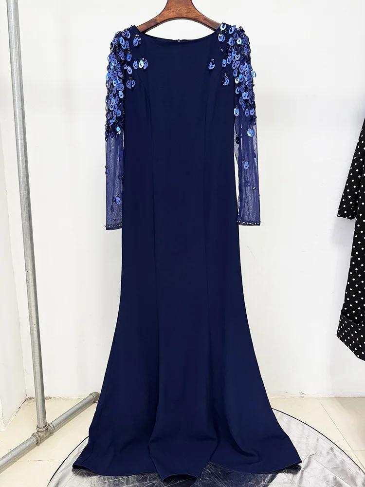 HIGH STREET Nouveauté 2026 Robe longue maxi de créateur pour femme, à manches longues, en maille pat