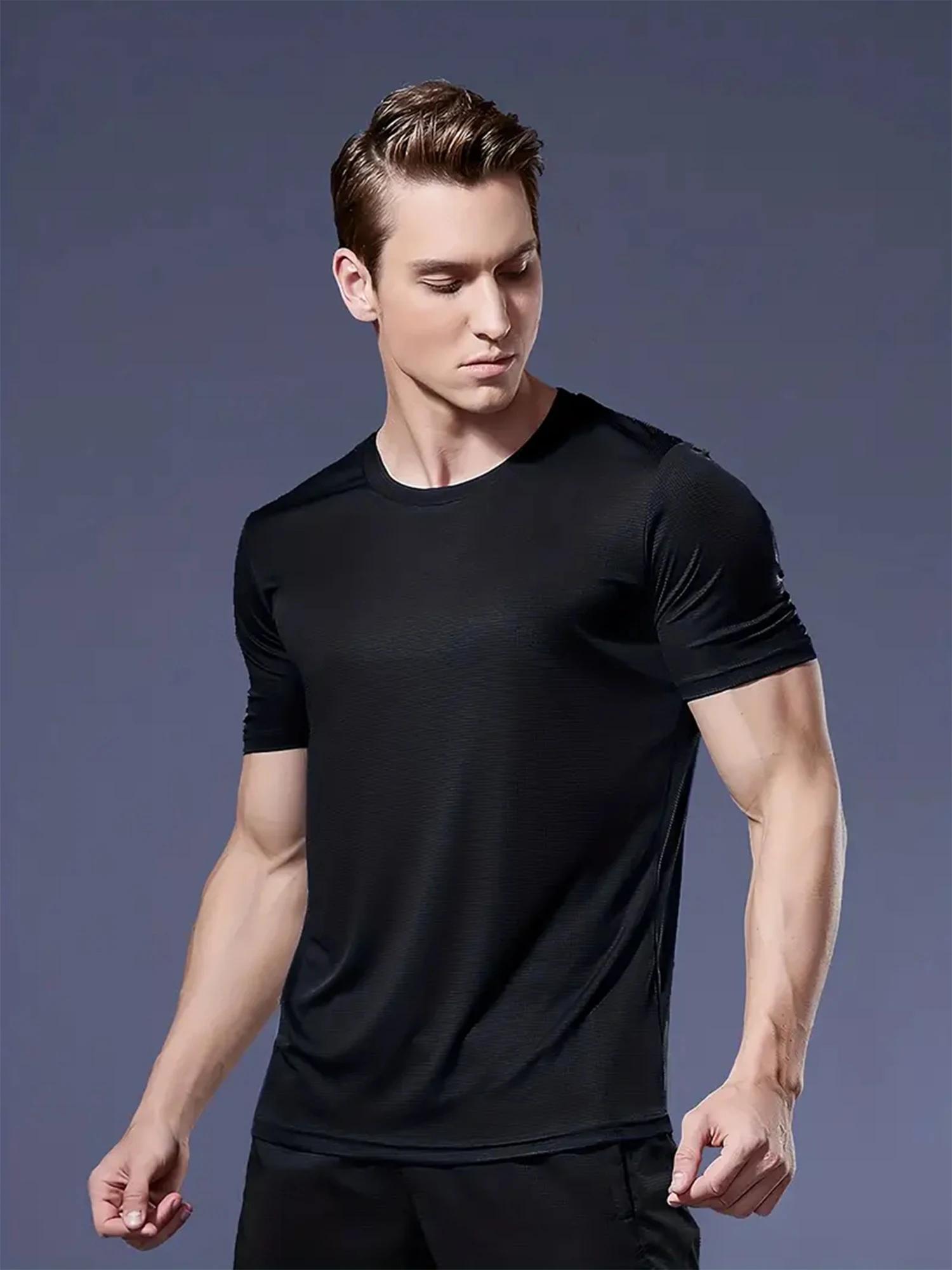 Crew T-Shirt10Pcs Noir Ultraléger Hommes Séchage Rapide Respirant Sweat-Shirt pour Fitness Gym Cours