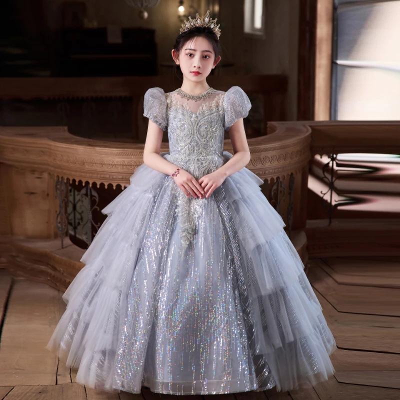 Robe de Soirée Scintillante pour Filles, Tenue de Princesse pour Spectacle, Robe de Cérémonie pour E