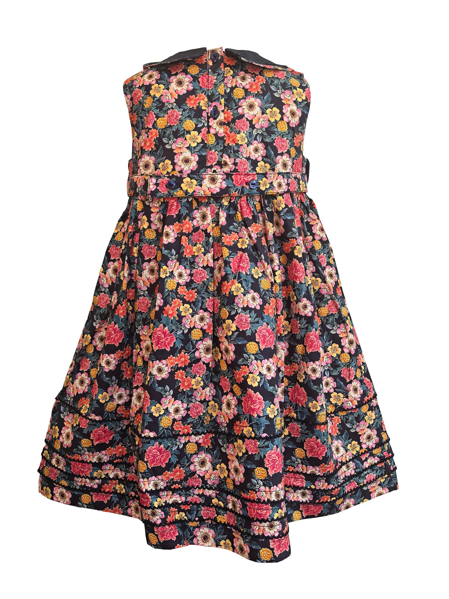 Robe sans manches smockée faite main motif floral marin vintage 100% coton imprimé – Tenue confortab