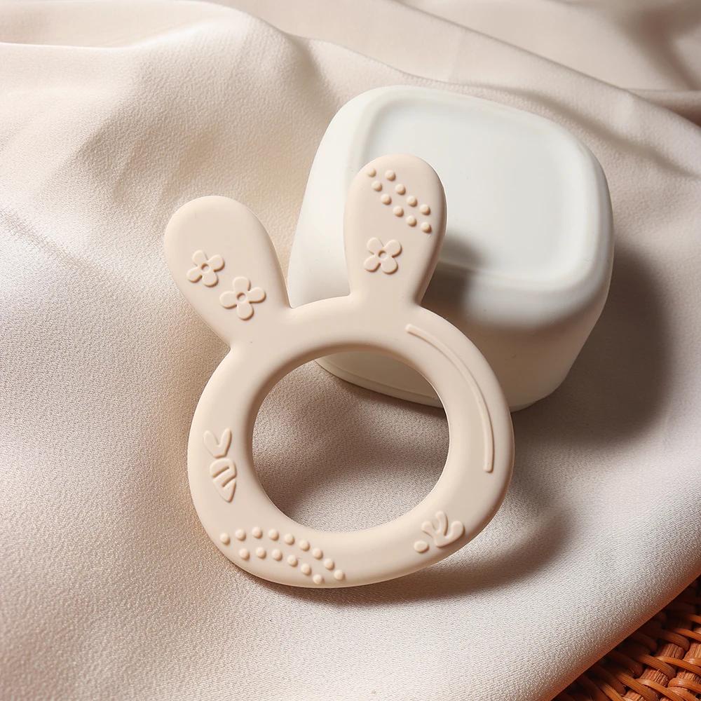 Anneau de dentition en Silicone en forme de lapin et de carotte pour bébé, jouet éducatif sensoriel 