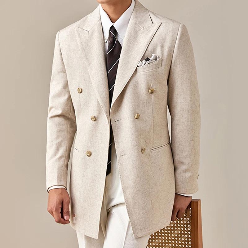 Blazer à Double Boutonnage pour Homme, Veste de Printemps, Coupe Cintrée, Zones, Col à Revers, Décon