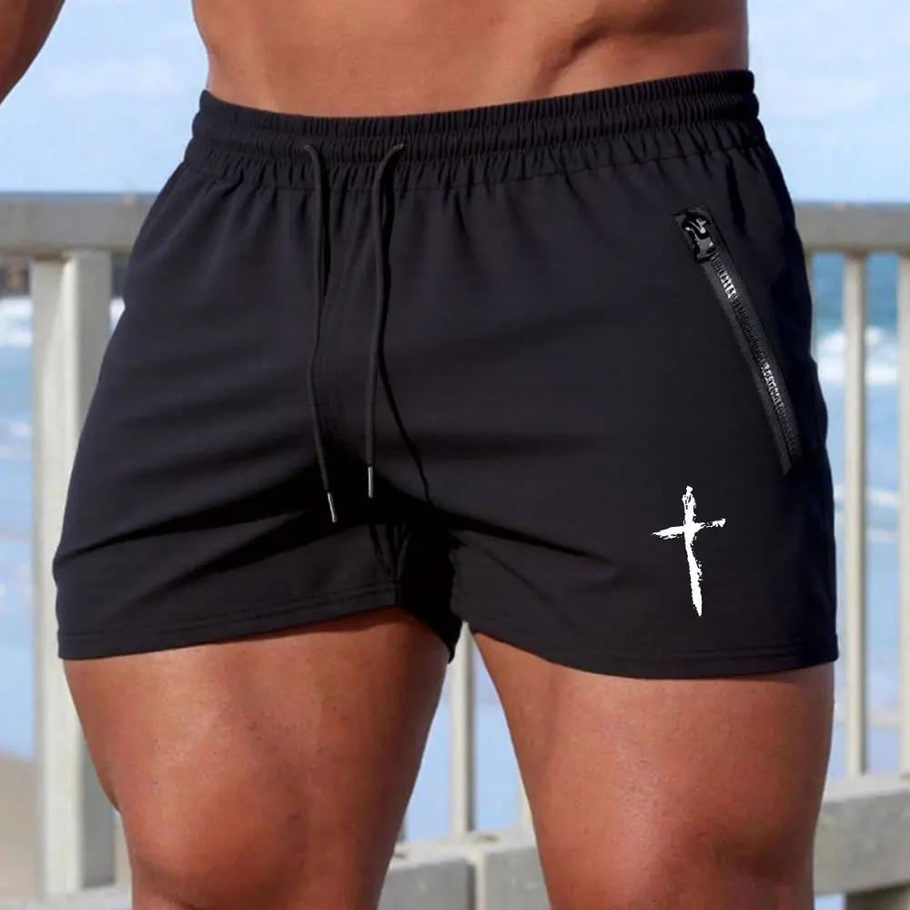 Maillot de bain pour hommes, gymnases d'été, Fitness, musculation, short de plage imprimé croisé, Bo