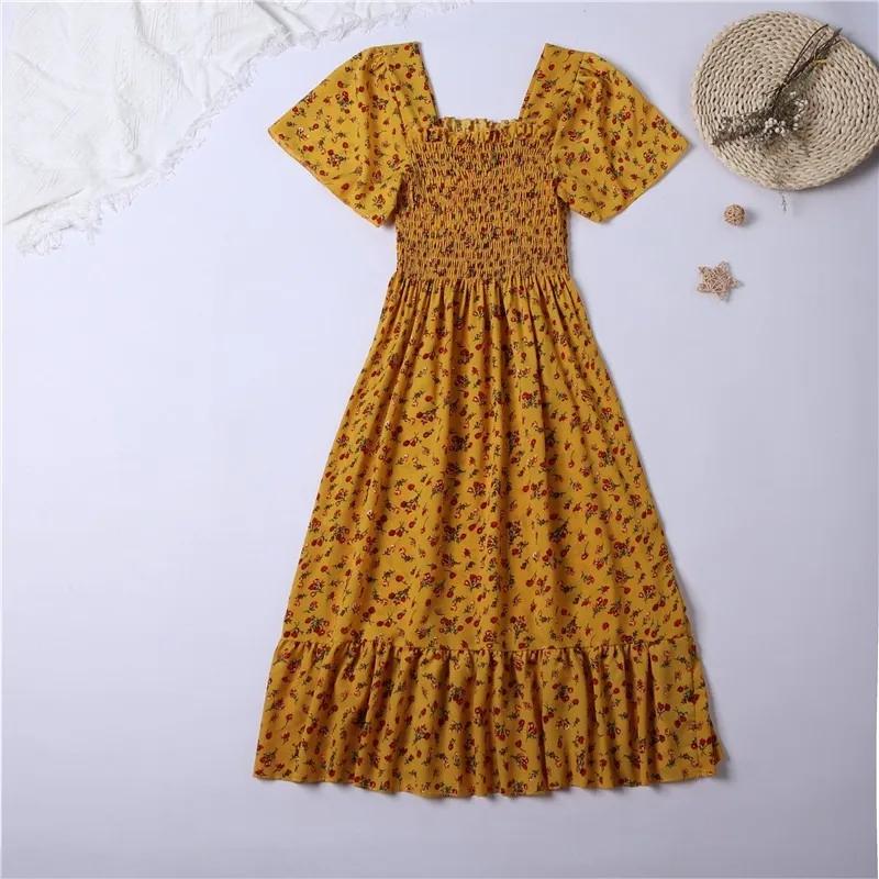 Printemps été robe en mousseline de soie femmes robes mi-longues femme à manches courtes taille élas