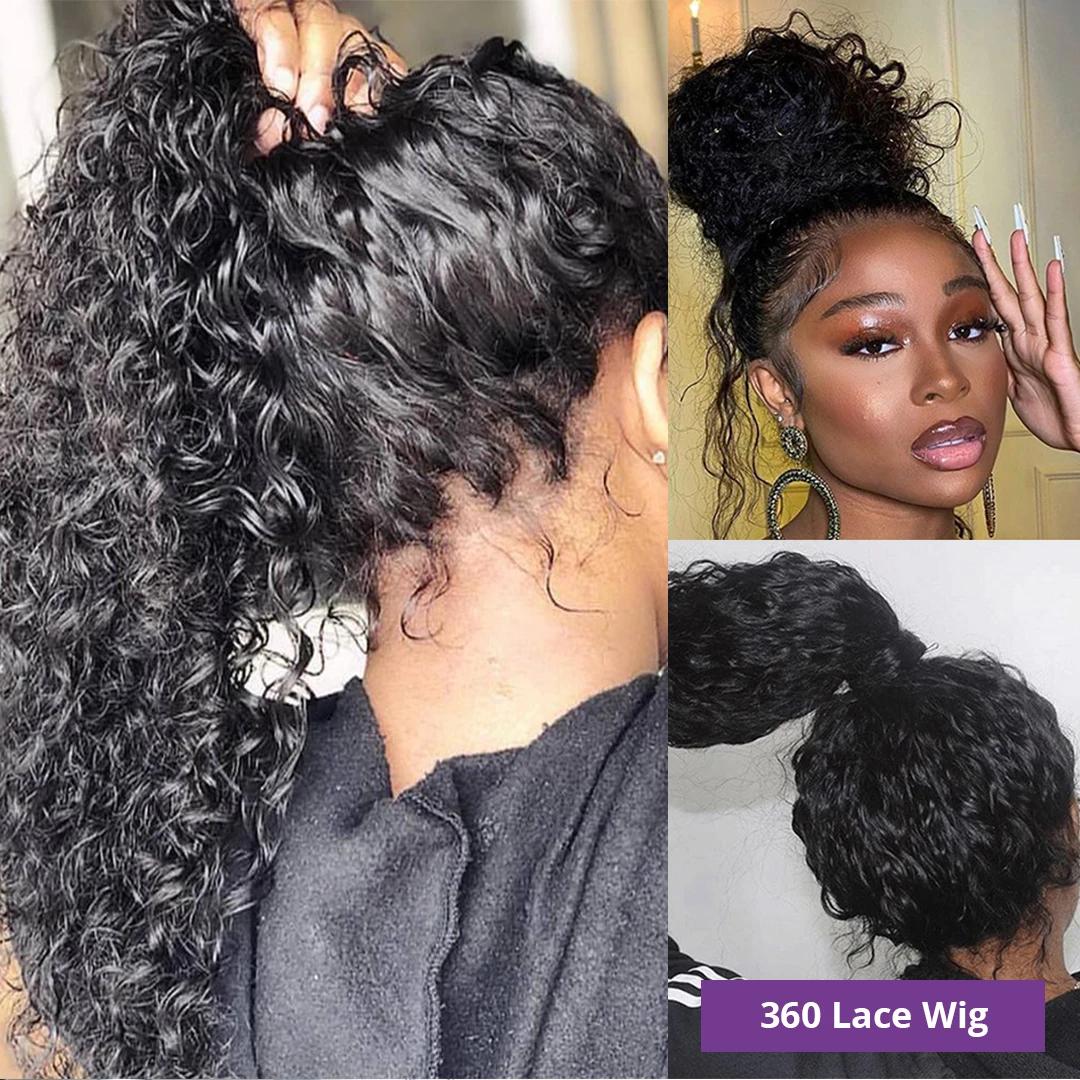 Perruque Full Lace Wig 360 naturelle bouclée, cheveux humains, Deep Water Wave, 13x4, 34 32 30 pouce