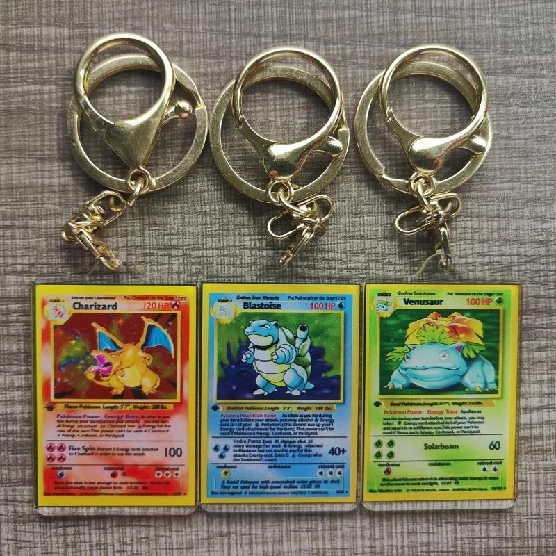 Pokemon Anime petite carte porte-clés Charizard porte-clés Blastoise Venusaur Mewtwo bricolage acryl