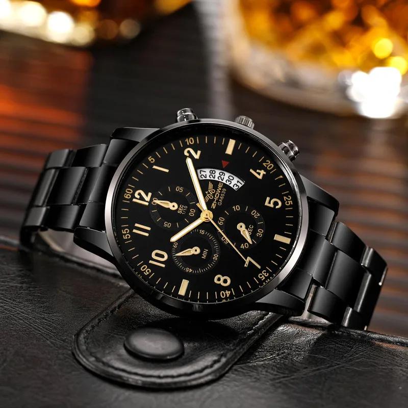 Montre de luxe pour hommes, 1 pièce, mode calendrier d'affaires, ceinture en acier, cadeau de noël, 