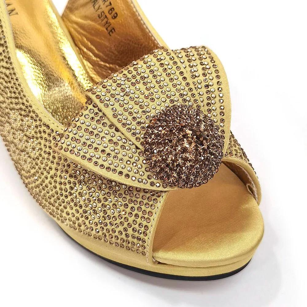 Venus Chan 2024 Design italien Style Girly couleur dorée chaussures et sac de mariage plein diamant 