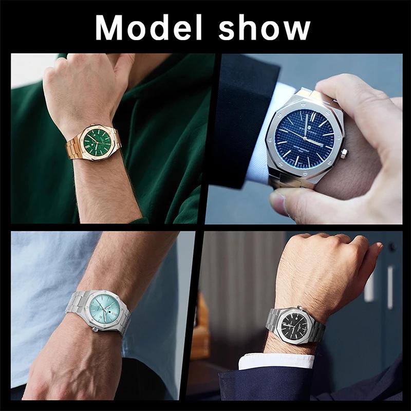 SAPPHERO montre pour hommes, bracelet en acier inoxydable, conception résistante à l'eau, calendrier