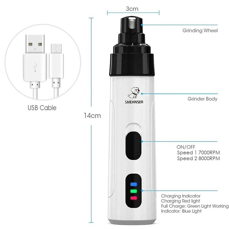 Broyeur à Ongles Électrique Indolore Rechargeable par USB, Coupe-Ongles Silencieux pour Chien et Cha