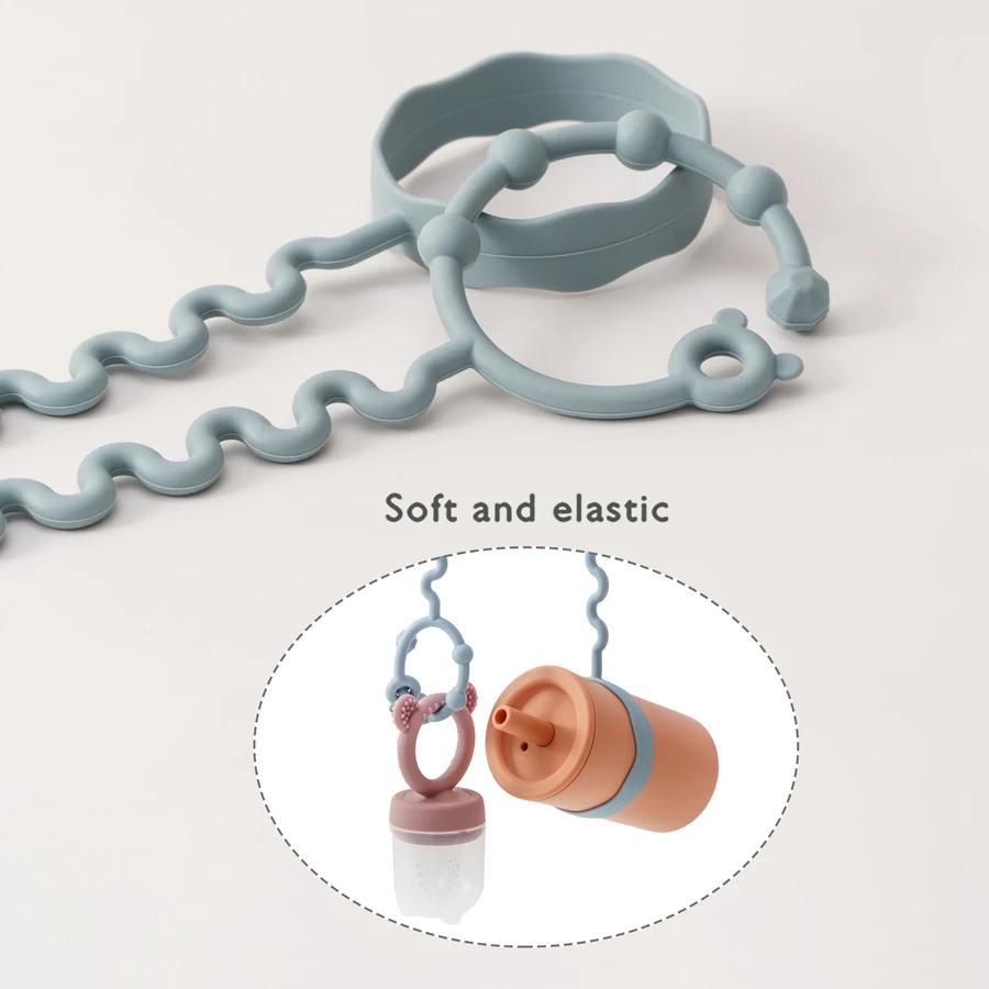 Chaîne de sucette pour bébé, 1 pièce, avec 2 Clips, chaîne de biberon réglable en Silicone, anneau d