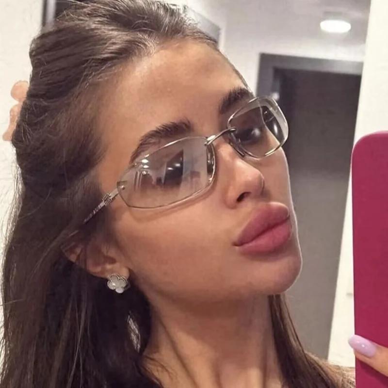 Lunettes de soleil ovales sans cadre Y2K de luxe, Design de marque, style haut de gamme, Punk, pour 