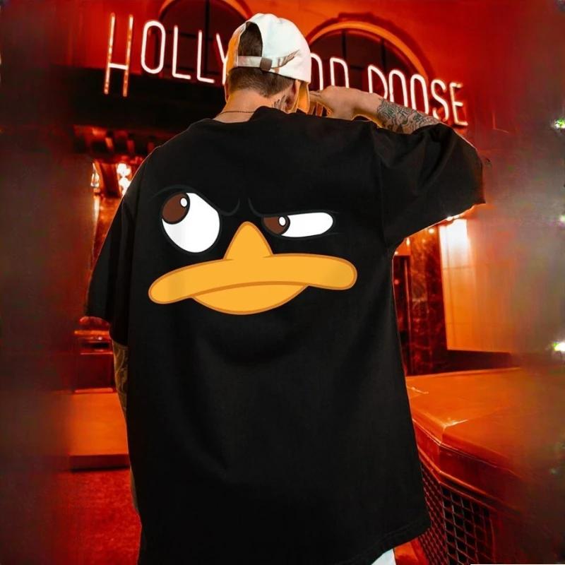 T-shirt à col rond pour hommes, coupe ample, à la mode, Vintage américain, Expression de canard impr