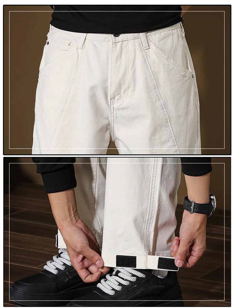 Pantalon drapé rétro américain blanc cassé pour homme, streetwear printemps/été, grande taille 40, p