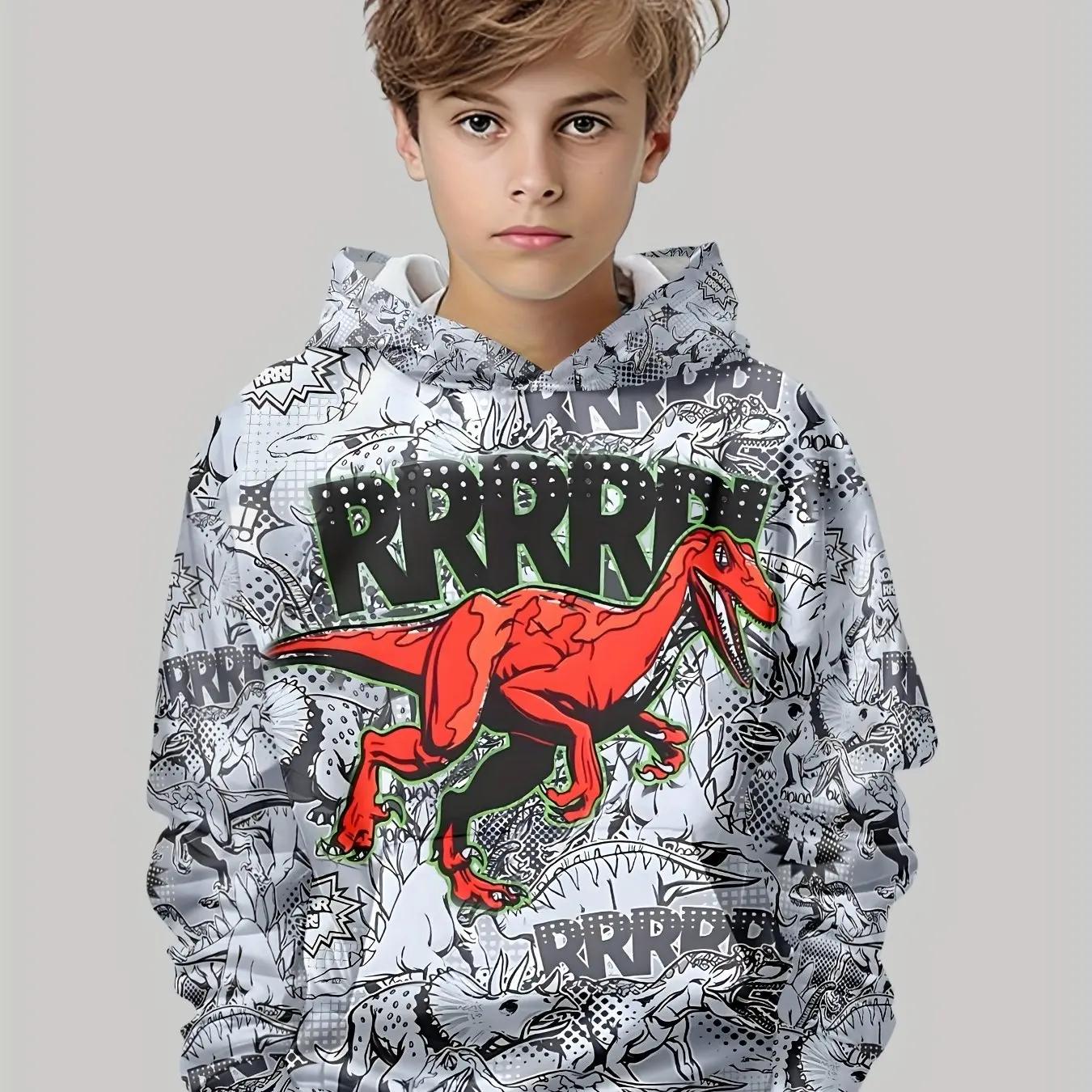 Sweat capuche manches longues enfant imprimé dinosaures dessin animé extérieur garçon printemps automne