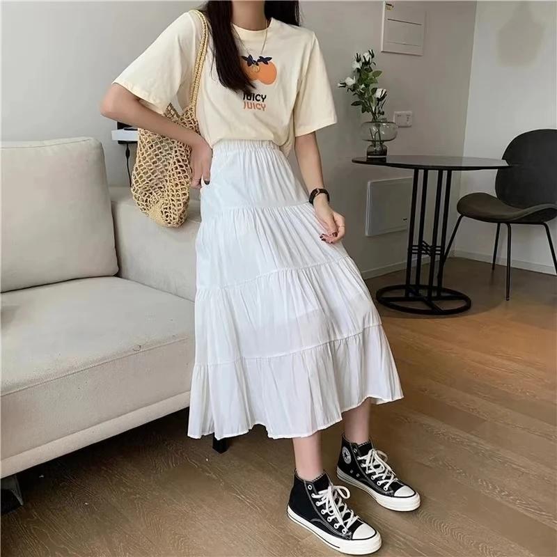Printemps été femmes jupes Vintage taille haute élastique Patchwork blanc noir Chic longue gâteau a-