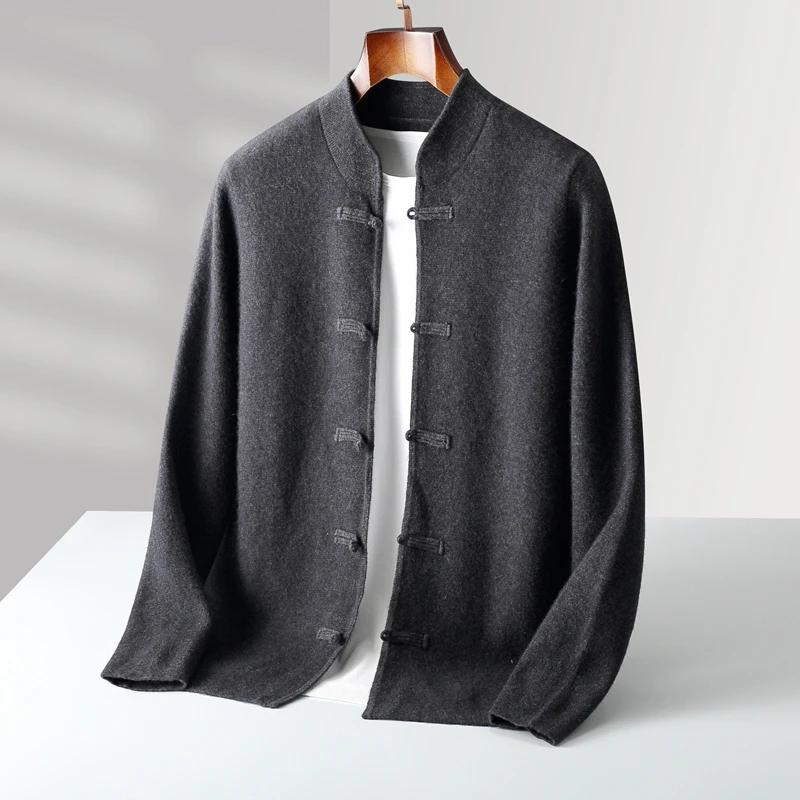 Cardigan rétro Tang pour homme, pull en cachemire, veste rembourrée tricotée, costume décontracté, 1